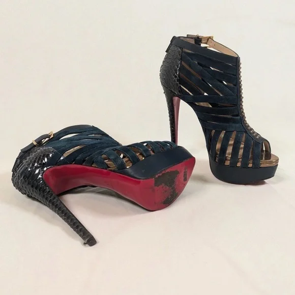 Christian Louboutin Karina Teal Suede Python Booties EU 37 (US 6–6.5) - Picture 5 of 8